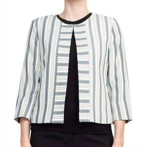 New! Elegant Striped Women's Blazer - White, Gray, Blue